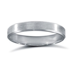 WPFCPL3-04(F-Q) | Platinum Premium Weight Flat Court Profile Satin and Bevelled Edge Wedding Ring
