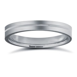 WPFCPL3-05(F-Q) | Platinum Premium Weight Flat Court Profile Centre Groove Wedding Ring