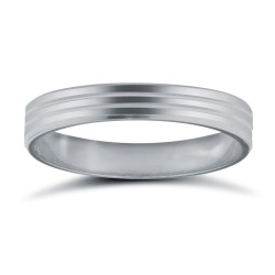 WPFCPL3-06(F-Q) | Platinum Premium Weight Flat Court Profile Double Groove Wedding Ring