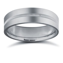 WPFCPL6-05(F-Q) | Platinum Premium Weight Flat Court Profile Centre Groove Wedding Ring