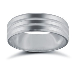 WPFCPL6-06(F-Q) | Platinum Premium Weight Flat Court Profile Double Groove Wedding Ring