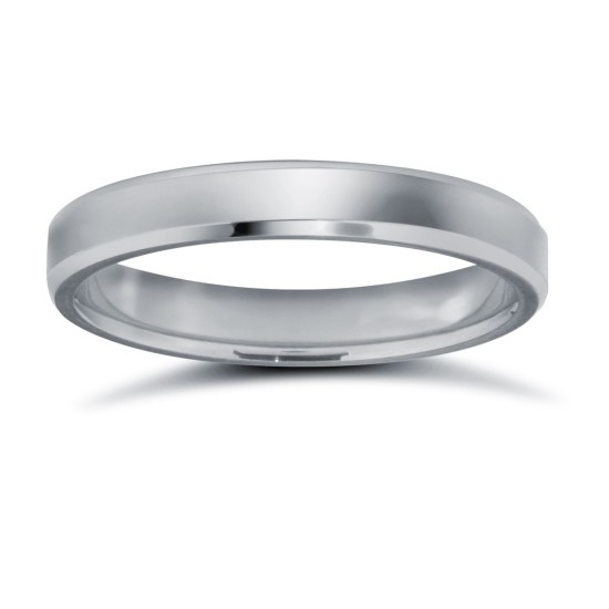 WFL9W3-03 | 9ct White Gold Standard Weight Flat Profile Bevelled Edge Wedding Ring