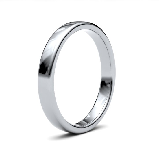 WSC18W3 | 18ct White Gold Standard Weight Court Profile Mirror Finish Wedding Ring