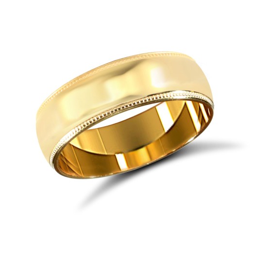 WSC22Y6-02(R+) | 22ct Yellow Gold Standard Weight 6mm Soft Court Profile Mill Grain Wedding Ring