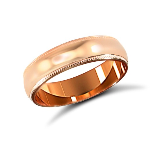 WSC9R5-02(R+) | 9ct Rose Gold Standard Weight Court Profile Mill Grain Wedding Ring