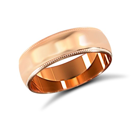 WSC9R6-02(F-Q) | 9ct Rose Gold Standard Weight Court Profile Mill Grain Wedding Ring