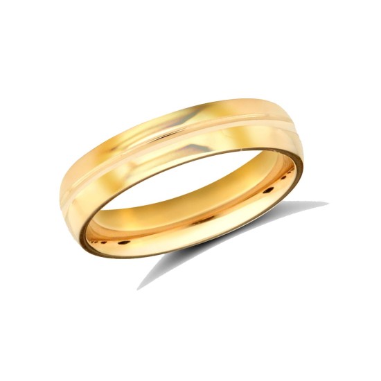 WSC9Y4-05(R+) | 9ct Yellow Gold Standard Weight Court Profile Centre Groove Wedding Ring