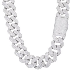 925 Silver Baguette CZ Set Cuban Chain 28.0mm