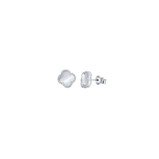 925 Silver Rhodium Clover Stud Earrings MOP
